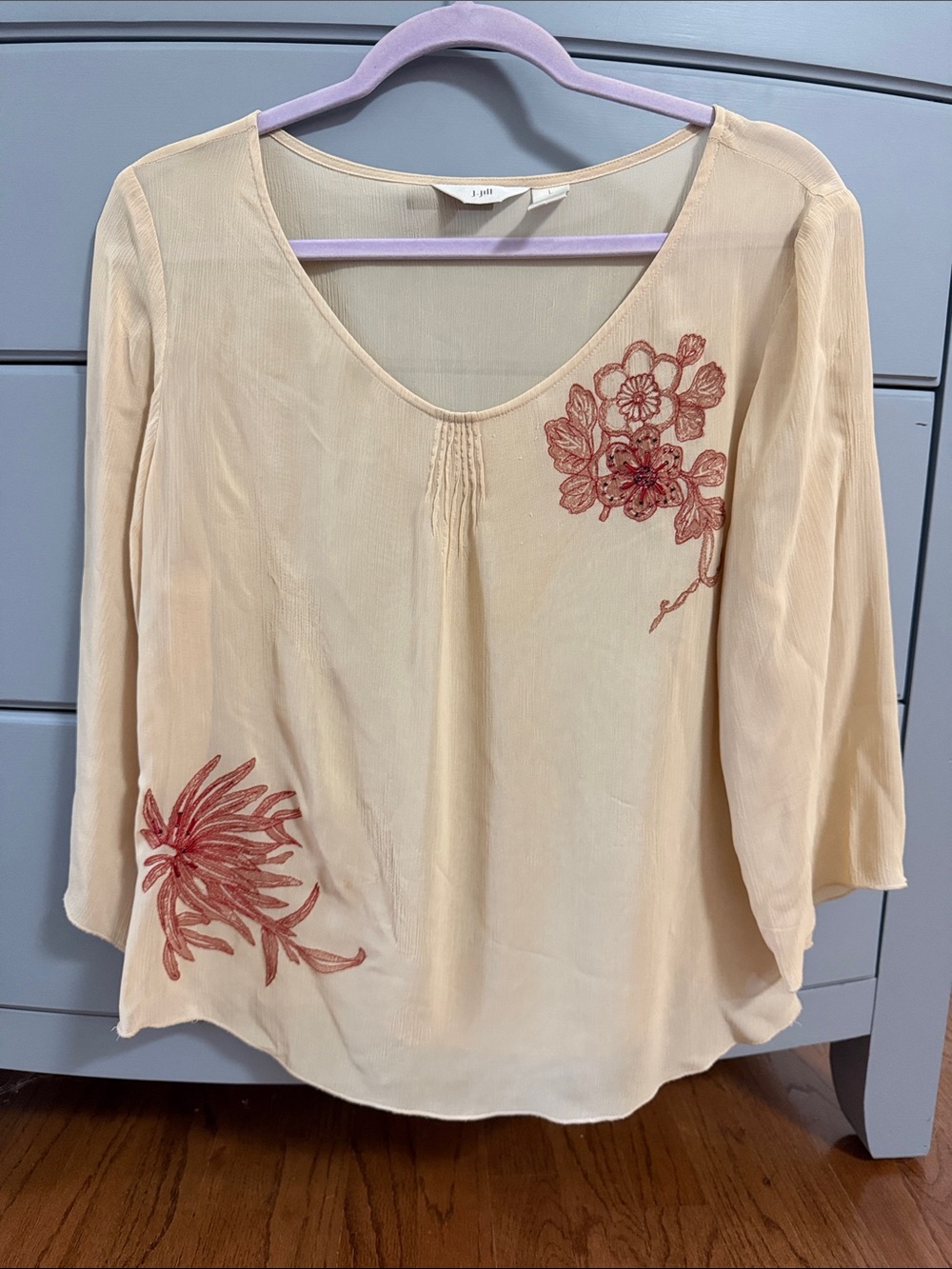J. Jill Cream Tunic with Red Floral Embroidery